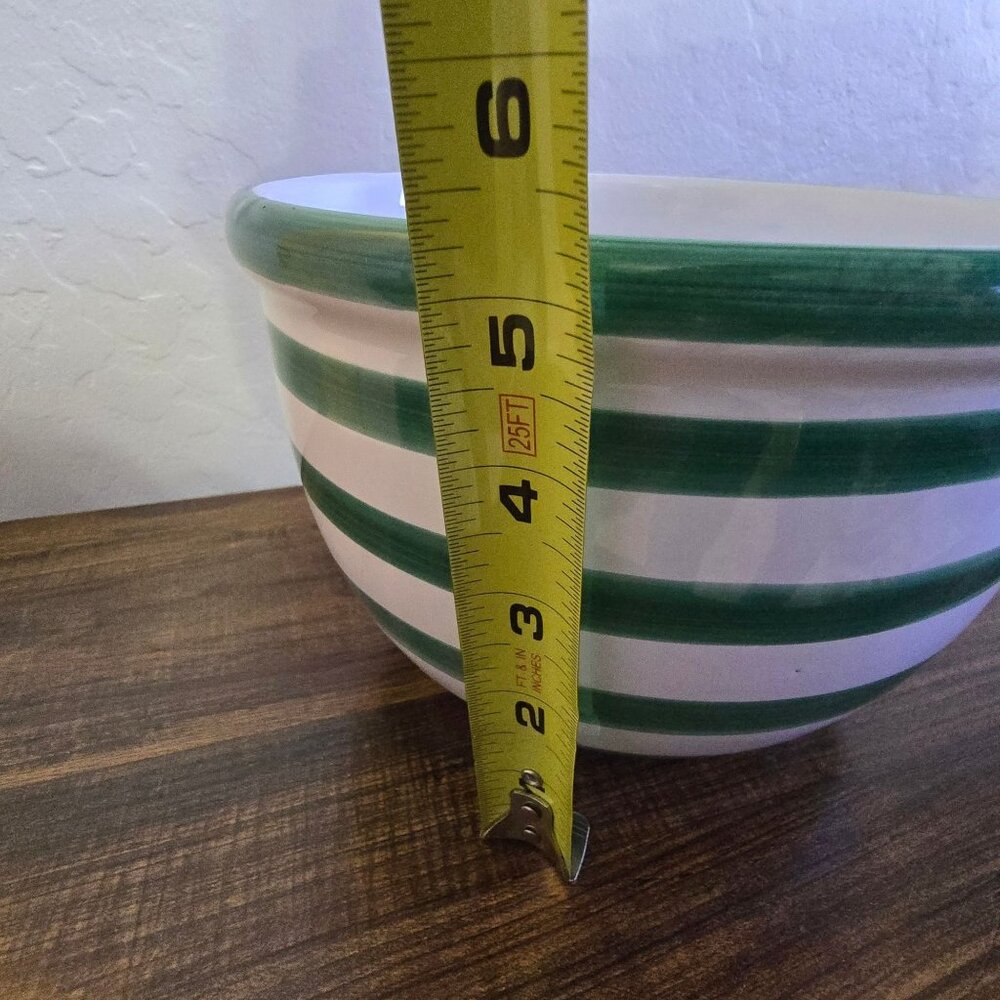 Pier 1 Vintage HandPainted Striped Ceramic Mixing Bowl Green White Italy 8" READ - Picture 12 of 12